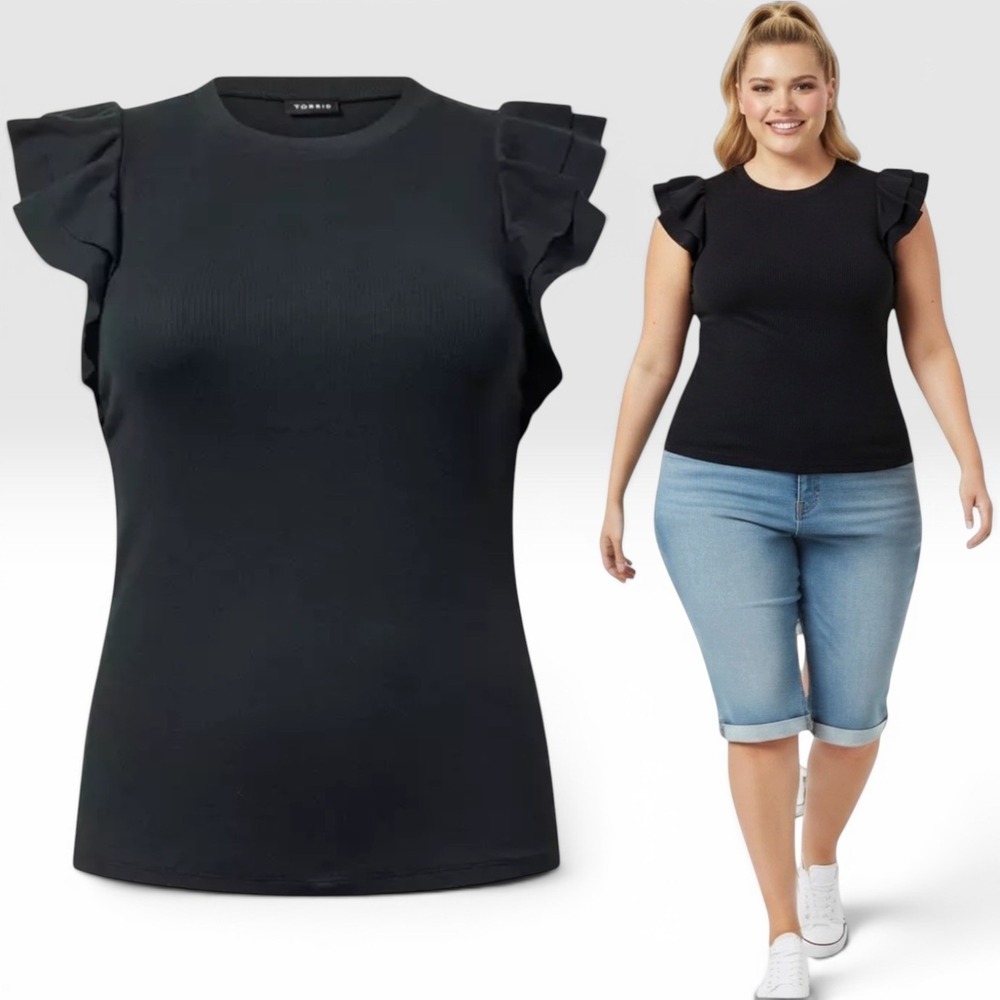 TORRID Ribbed Crew Neck Double Flutter Sleeve Top NWT Size 3X
